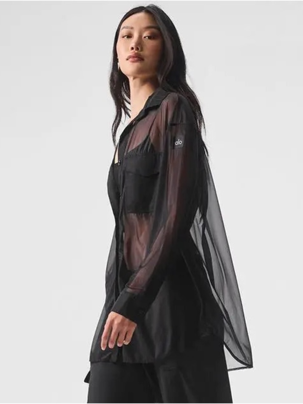 Alo Sheer Effusion Button Down Long Sleeve in Black 🖤